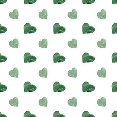 Green watercolor hearts. Simple seamless pattern. Hearts background