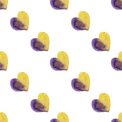 Two-color watercolor hearts. Simple seamless diagonal pattern. Hearts background