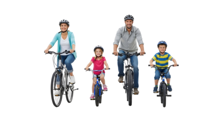 Family enjoying a healthy outdoor activity on bicycles on a sunny day
