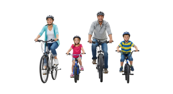 Family enjoying a healthy outdoor activity on bicycles on a sunny day