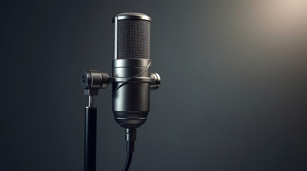 A sleek, modern microphone against a dark background, highlighting its professional design and quality features.