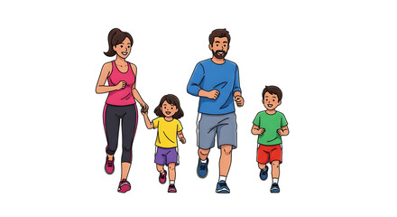 A happy and healthy family jogging together outdoors, promoting an active lifestyle and wellness