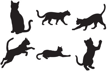 Cat Silhouette Vector Collection – Sitting, Walking, Stretching, Jumping, Lying, Playing Kitten