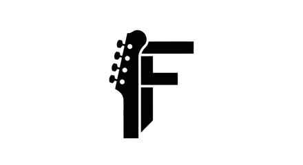 Creative and unique logo design combining a guitar headstock with the letter F concept