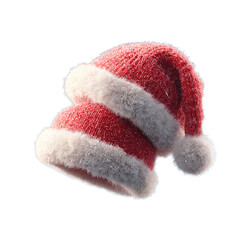 Two Knitted Santa Hats with Red and White Stripes and Snowflakes christmas hats knitted hats isolated on a transparent background