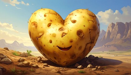 Heart-shaped potato in desert