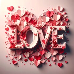 Heart-shaped typography with layered paper hearts