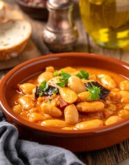 Hearty bean stew in a rustic bowl