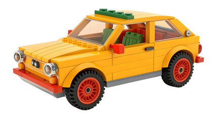Yellow Car Model with Green Roof and Orange Wheels