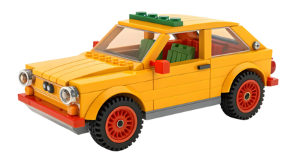Yellow Car Model with Green Roof and Orange Wheels