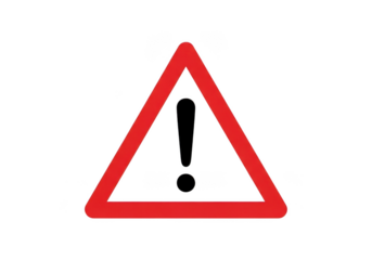 Red triangular warning sign with black exclamation mark isolated on transparent background