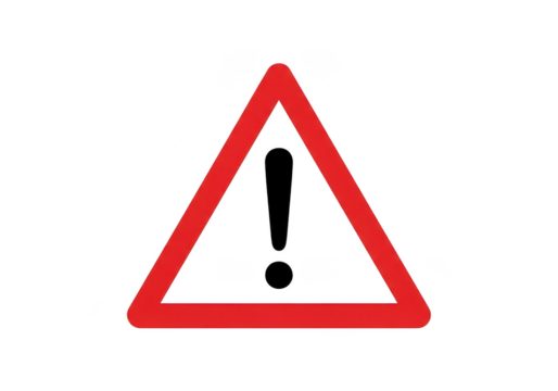 Red triangular warning sign with black exclamation mark isolated on transparent background