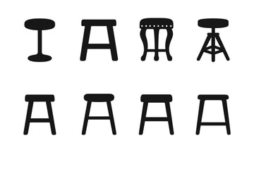 Diverse Stool Icons. Solid, filled icon set of stool styles: modern stool, rustic stool, vintage stool, industrial stool, minimalist stool, Scandinavian stool,