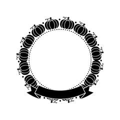 Vector art of circular wreath frame made of small pumpkins and a banner, , perfect for autumn and halloween designs