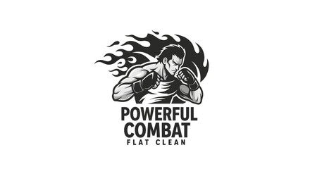 Fierce Warrior Graphic: Dynamic Boxing Logo with Fire Aura for Competitive Sports