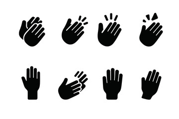 Obraz premium Clapping Icons Set. Solid, filled icon set of clapping hand actions: slow clap, fast clap, rhythmic clap, applause burst, hand raise, palm strike, double clap,