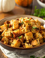 Hearty stuffing in a bowl