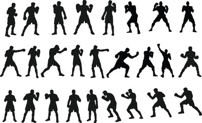 boxer silhouette set illustration design 