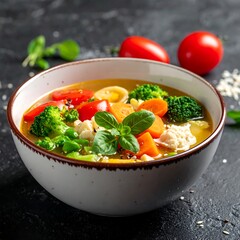 Hearty vegetable soup in bowl