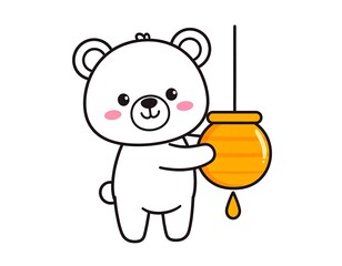 Cute White Bear with Honey Pot.