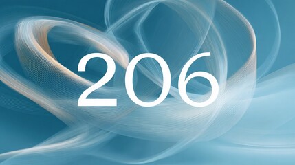 Number "206" floats in a swirling, smoky, teal and cream backdrop