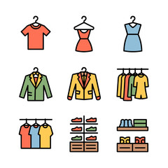 Colorful clothing and shoes arranged neatly in a store display showcasing fashion apparel and footwear options for customers looking to update their wardrobe with stylish items