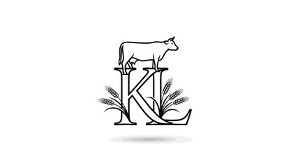 Elegant KL Initial Logo Design with Cow and Wheat for Agriculture and Dairy Industry branding