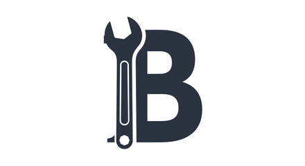 Bold letter B with a wrench, representing repair, construction or industrial services in a