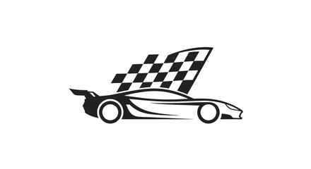 Elegant Silhouette Illustration of a Race Car with Checkered Flag for Motorsports Branding