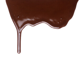 Melted dark chocolate dripping isolated on a white background. Liquid chocolate flow