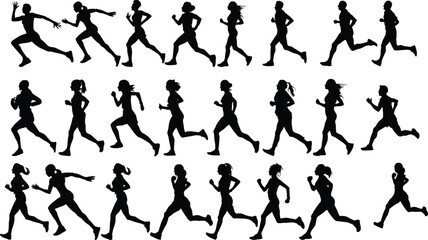 vector silhouettes of running girls design 