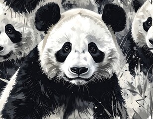 Close Up of a Panda Bear in a Forest Setting.
