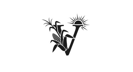 Elegant letter V logo adorned with corn and a rising sun creating a unique emblem
