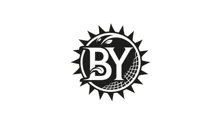 Elegant BY Initial Logo Design with Leaf Accents and Geometric Pattern in Sunburst Circle
