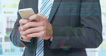 Professional reviewing live data by tapping, swiping and tilting phone beside windows - Powered by Adobe