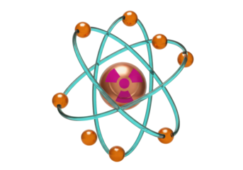 Radioactive atom model isolated on transparent background, atomic energy concept in 3D rendering PNG