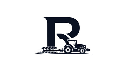 Elegant logo design featuring the letter R combined with a stylized tractor for agricultural