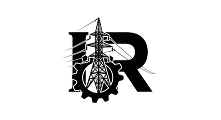 Abstract industrial logo design featuring letter 'I' and 'R' with gear and electrical tower