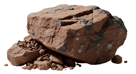Large reddish brown rock formation isolated on transparent background
