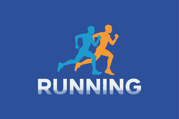 Running Sport Logo Design Vector Illustration on Blue