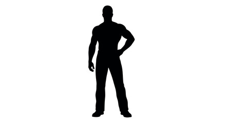 Black Silhouette of a Muscular Man Standing with Hand on Hip athletic strong