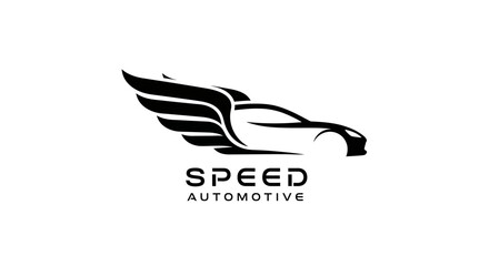 Elegant speed automotive logo featuring sleek car silhouette with dynamic wings design © jas