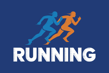 Running People Vector Illustration on Blue Backdrop