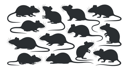 Pest Rodents Silhouettes Rat Mouse Black Vector