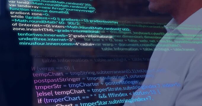 Developer placing hands on keys and typing JavaScript code causing overlay scrolling for web app