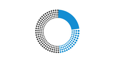Abstract circle diagram composed of small black and blue dots for data visualization