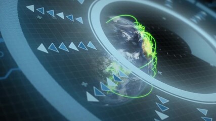 Metallic ring drifting inward revealing Earth and sprouting green streams visualizing connectivity - Powered by Adobe