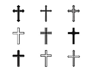 Christian Crosses, Religious Symbols, Black and White, Simple Design.
