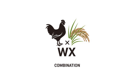 Elegant logo design featuring a rooster combined with rice stalks and the letters WX showcasing
