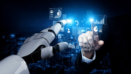 AI interacts with data analytics dashboard, reading trends, improving decisions, and enhancing insights using advanced data analytics capabilities. Vouch